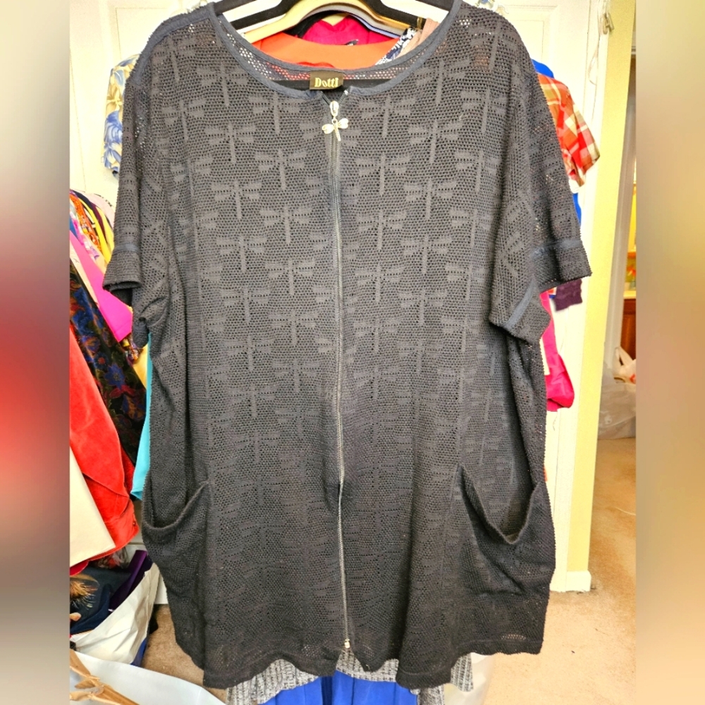 #227 Dotti- Black Dragonfly Printed See Tru Swim Cover Up- OSFM